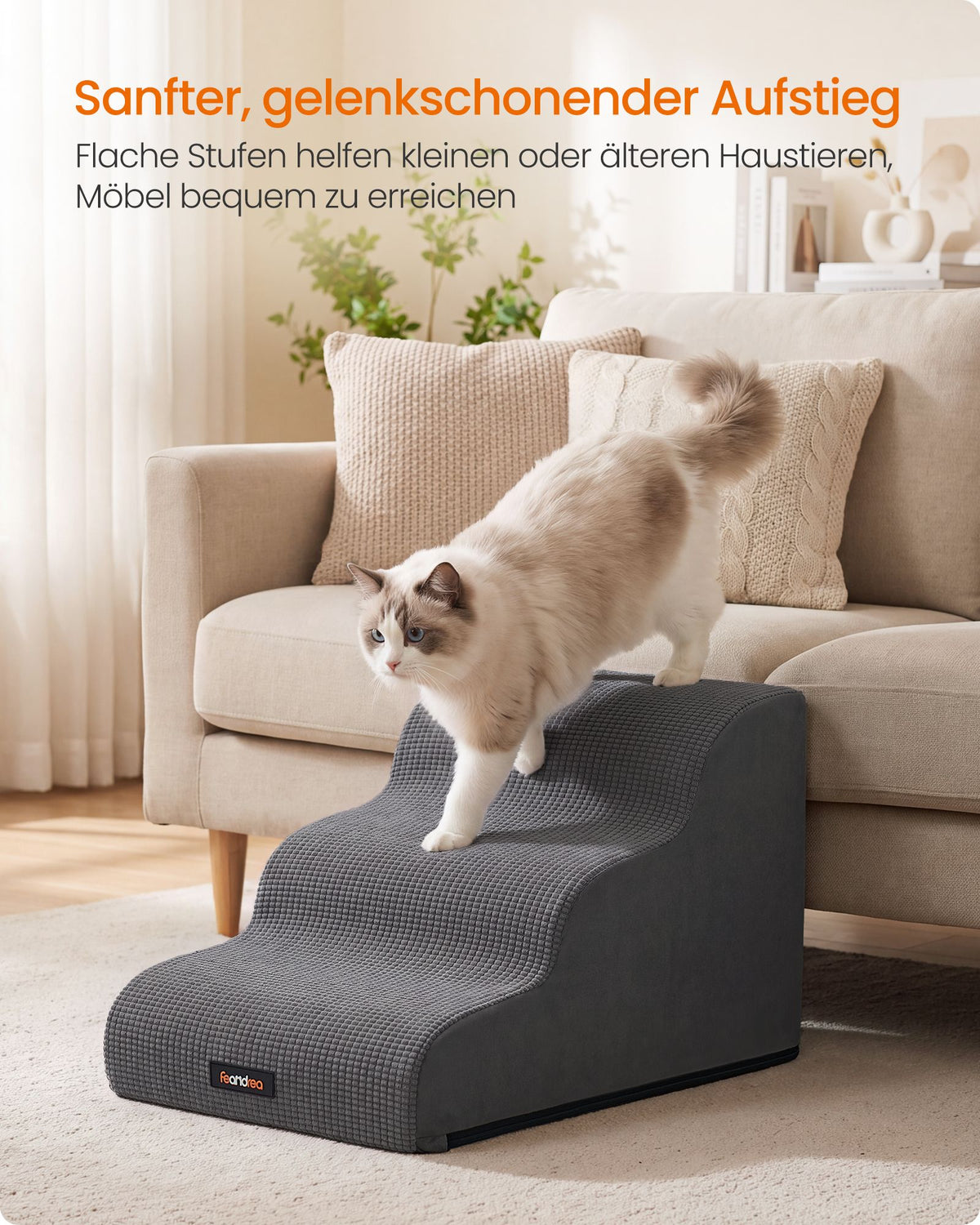 Hondentrap – 3 Treden – Schuim – Waterdicht en Antislip – Afwasbare Hoes – Leigrijs