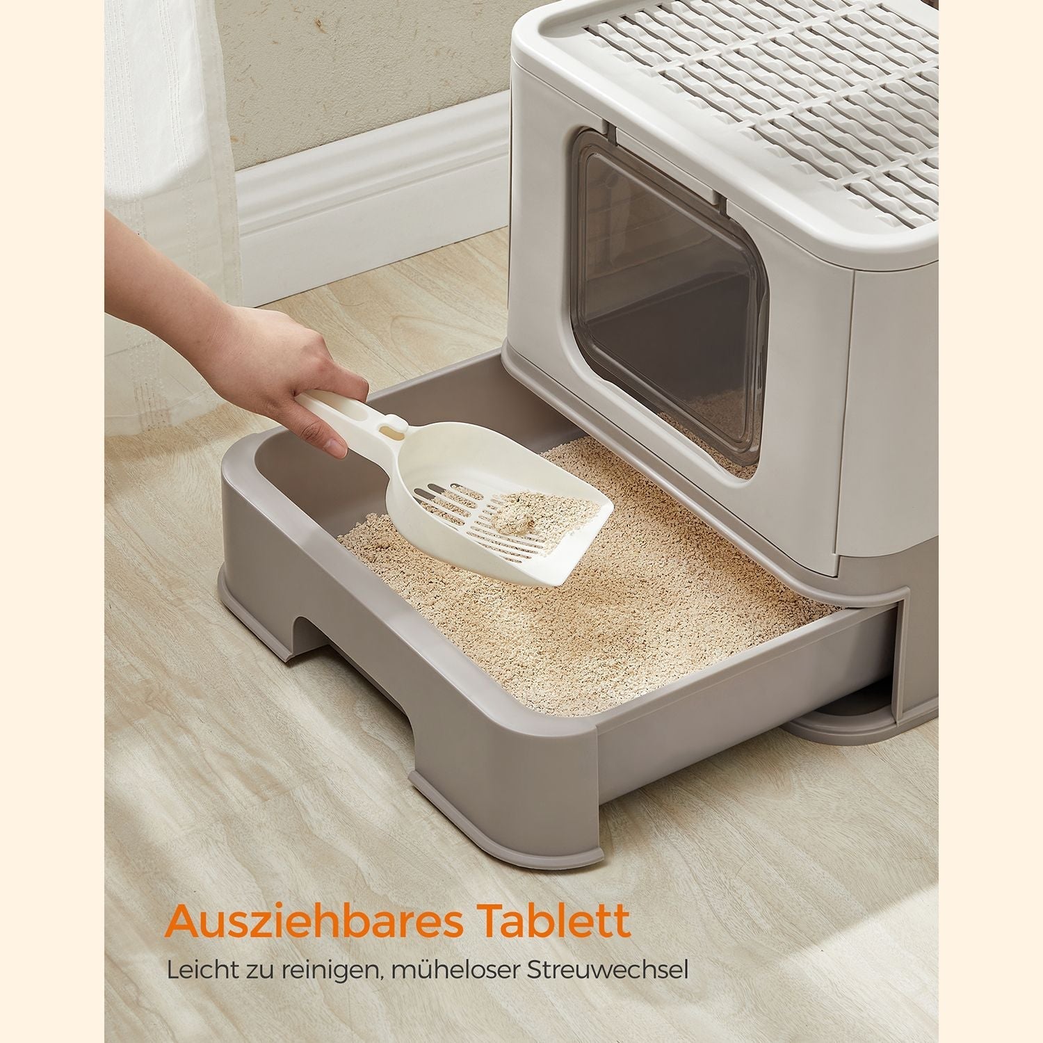 Katzentoilette - mit Deckel - warmes Grau