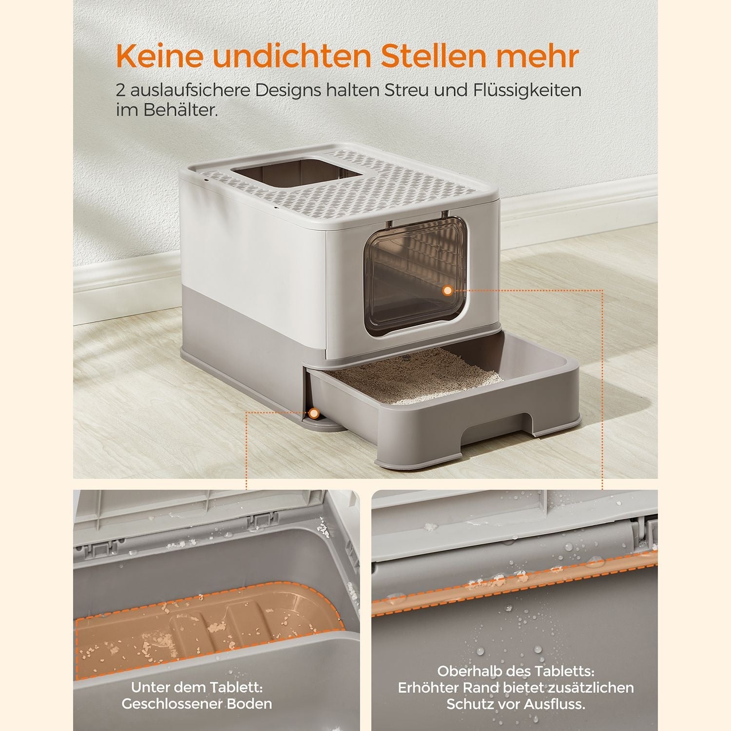 Katzentoilette - mit Deckel - warmes Grau