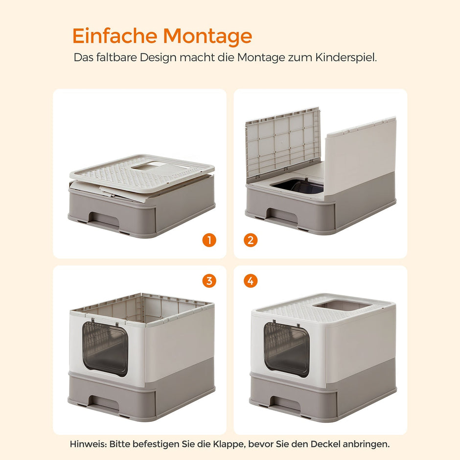 Katzentoilette - mit Deckel - warmes Grau