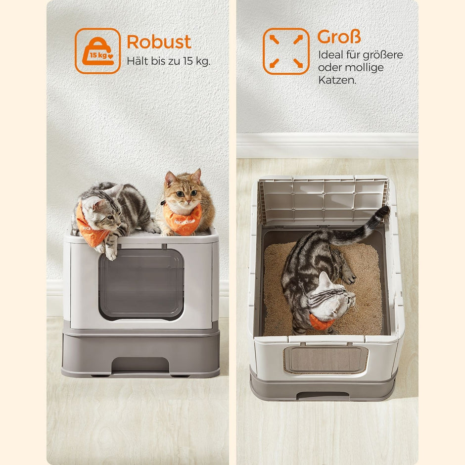 Katzentoilette - mit Deckel - warmes Grau