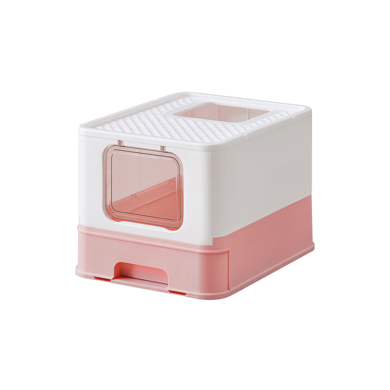 Katzentoilette mit Deckel und schöpfert-geräumig-weiß-Pastel-Rosa
