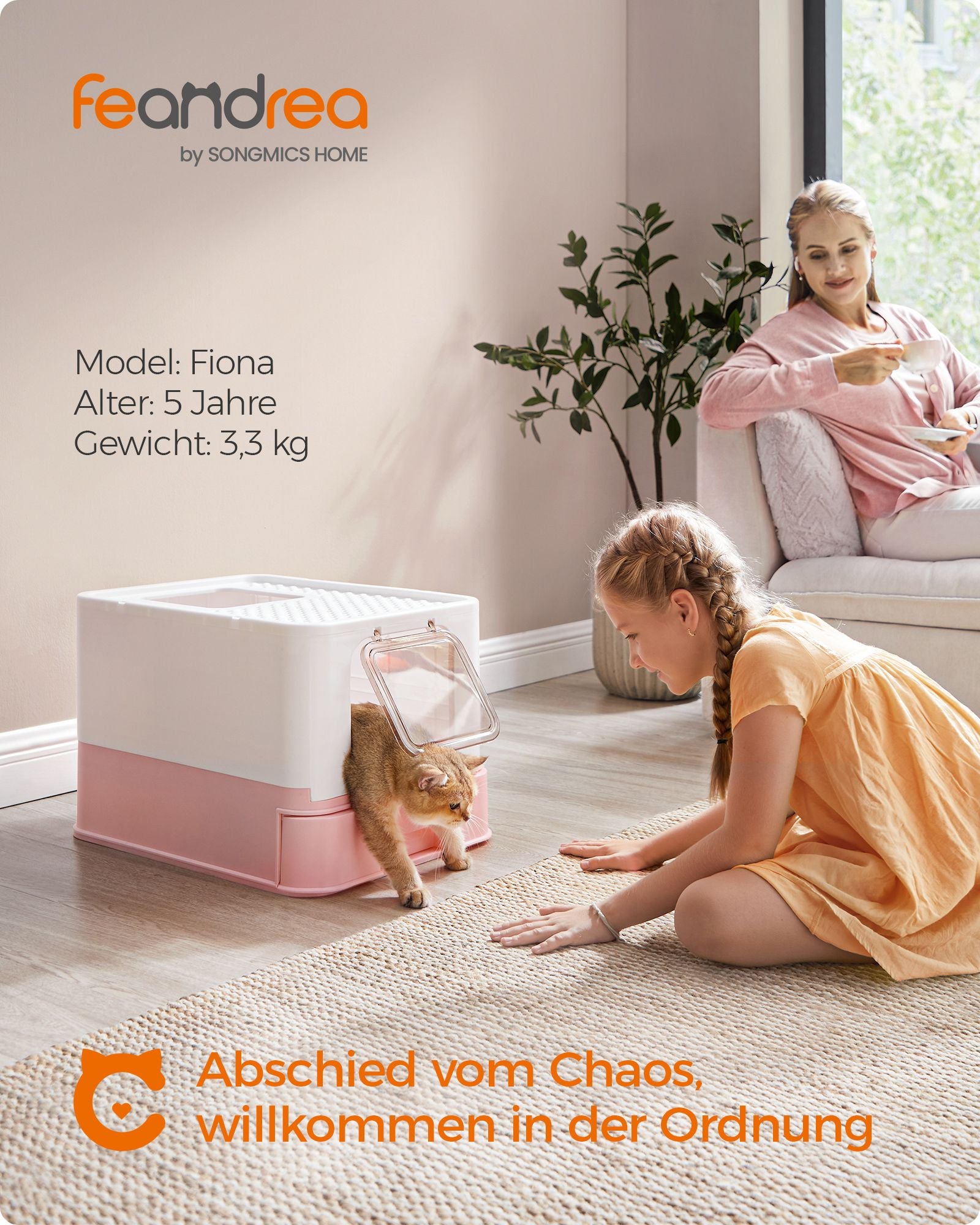 Katzentoilette mit Deckel und schöpfert-geräumig-weiß-Pastel-Rosa