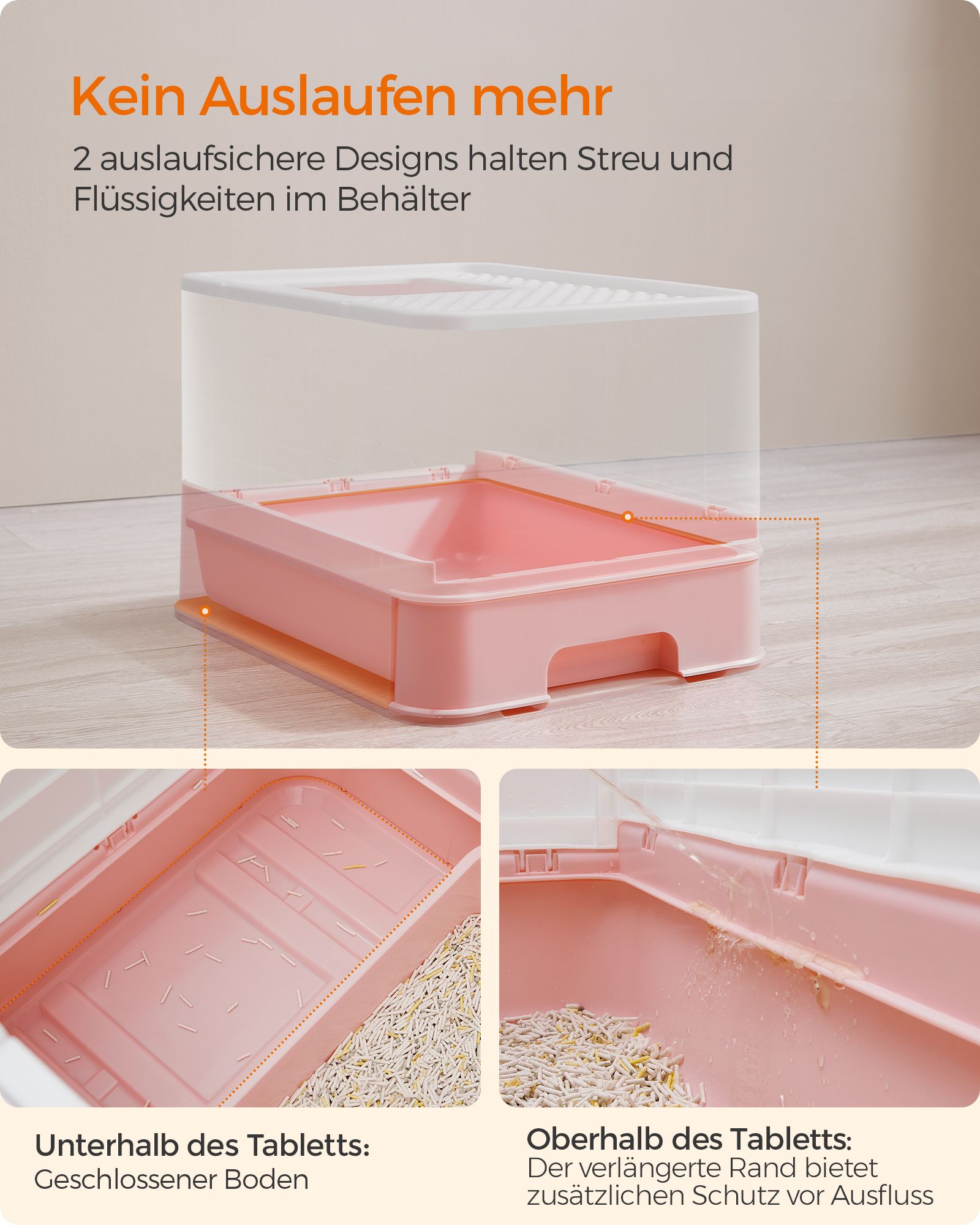 Katzentoilette mit Deckel und schöpfert-geräumig-weiß-Pastel-Rosa