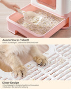 Katzentoilette mit Deckel und schöpfert-geräumig-weiß-Pastel-Rosa