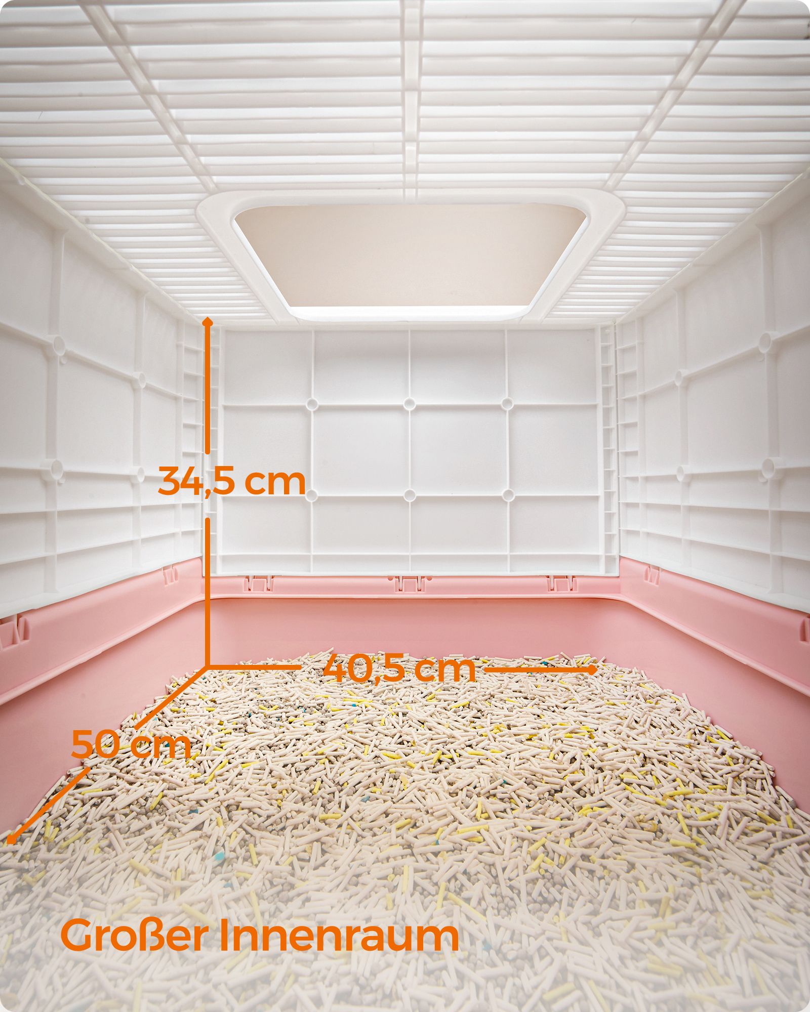 Katzentoilette mit Deckel und schöpfert-geräumig-weiß-Pastel-Rosa