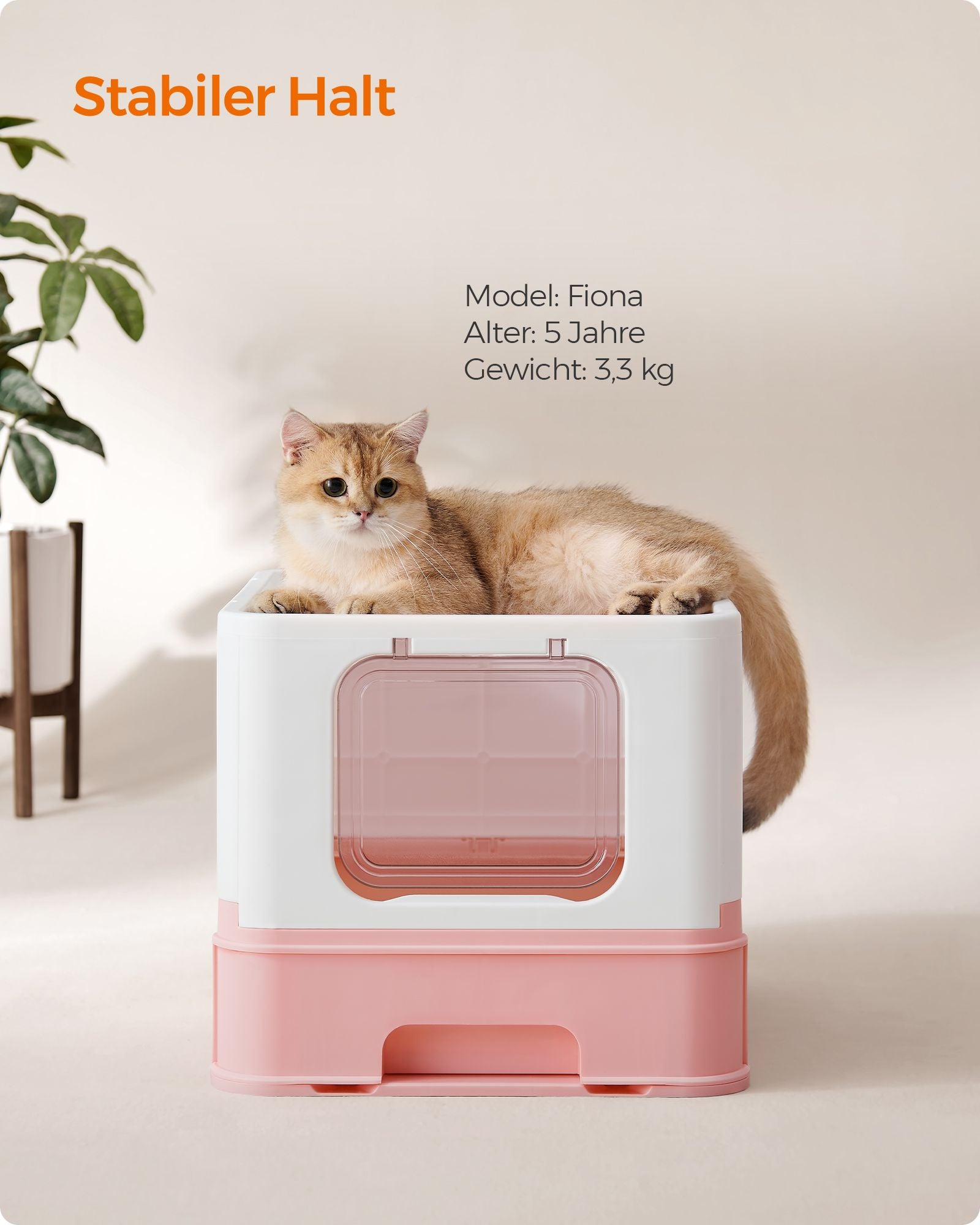 Katzentoilette mit Deckel und schöpfert-geräumig-weiß-Pastel-Rosa