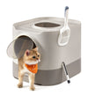 Kattenbak met Deksel – XXL – Uittrekbare Lade – Inclusief Schepje en Borstel – Havermout Warmgrijs