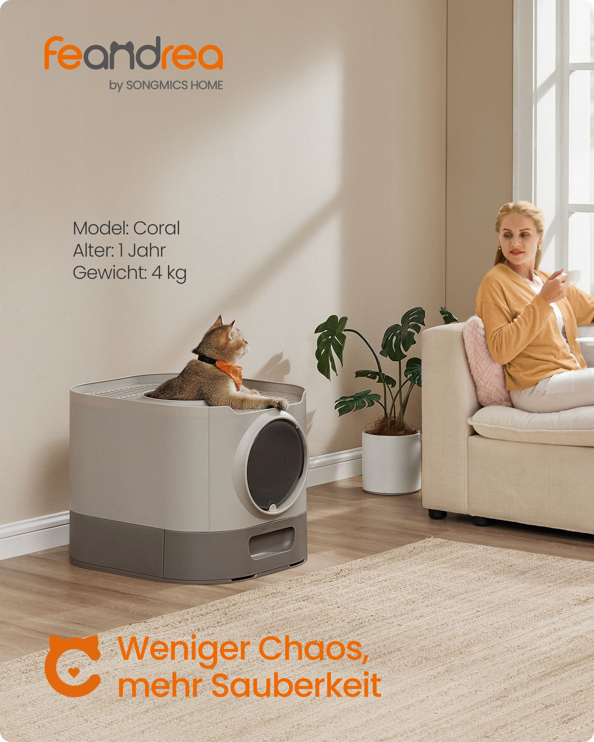 Kattenbak met Deksel – XXL – Uittrekbare Lade – Inclusief Schepje en Borstel – Havermout Warmgrijs
