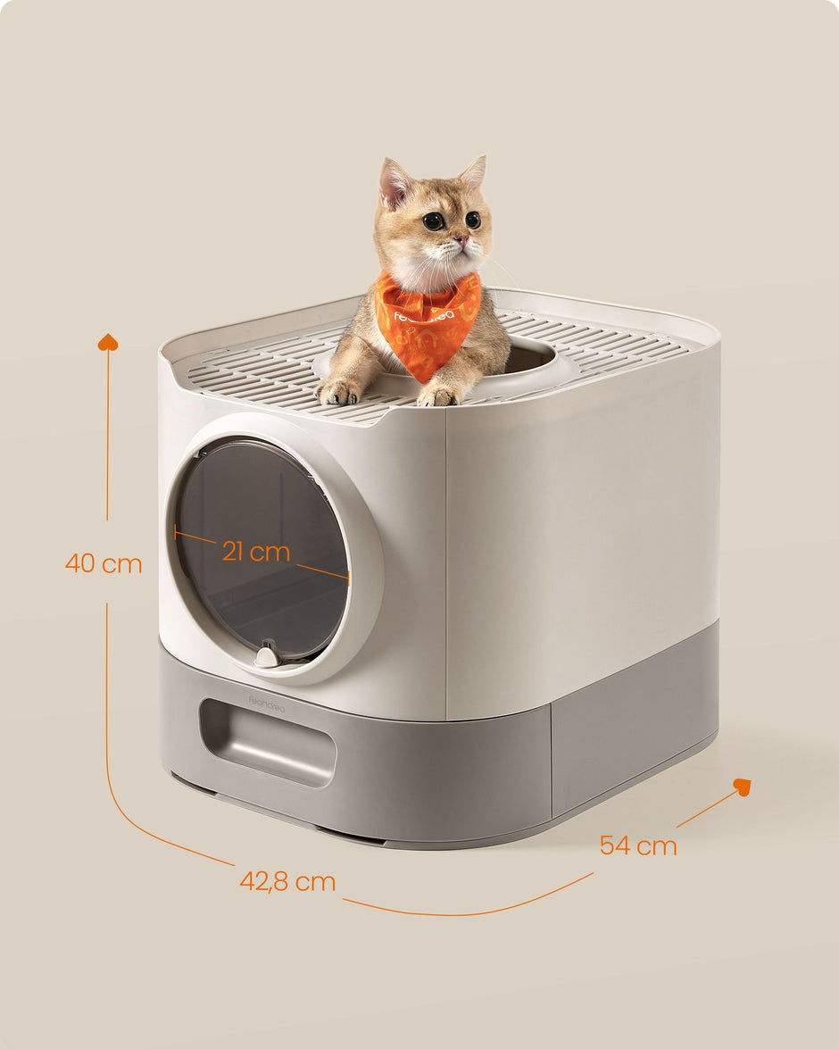 Kattenbak met Deksel – XXL – Uittrekbare Lade – Inclusief Schepje en Borstel – Havermout Warmgrijs