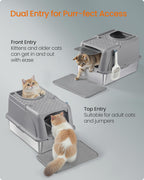 Katzentoilette aus Edelstahl mit Schaufel und Pinsel, Taube grau