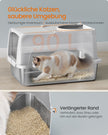 Kattenbak - Van Roestvrij Staal - Met Hoge Rand en Schep - Lichtgrijs - 61 x 40 x 36,5 cm