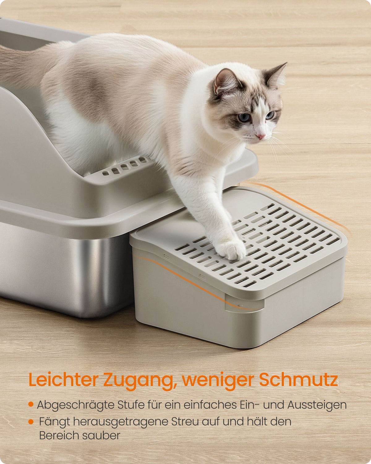 Kattenbak - Van Roestvrij Staal - Met Hoge Rand en Schep - Koffiebruin - 61 x 41 x 30,2 cm