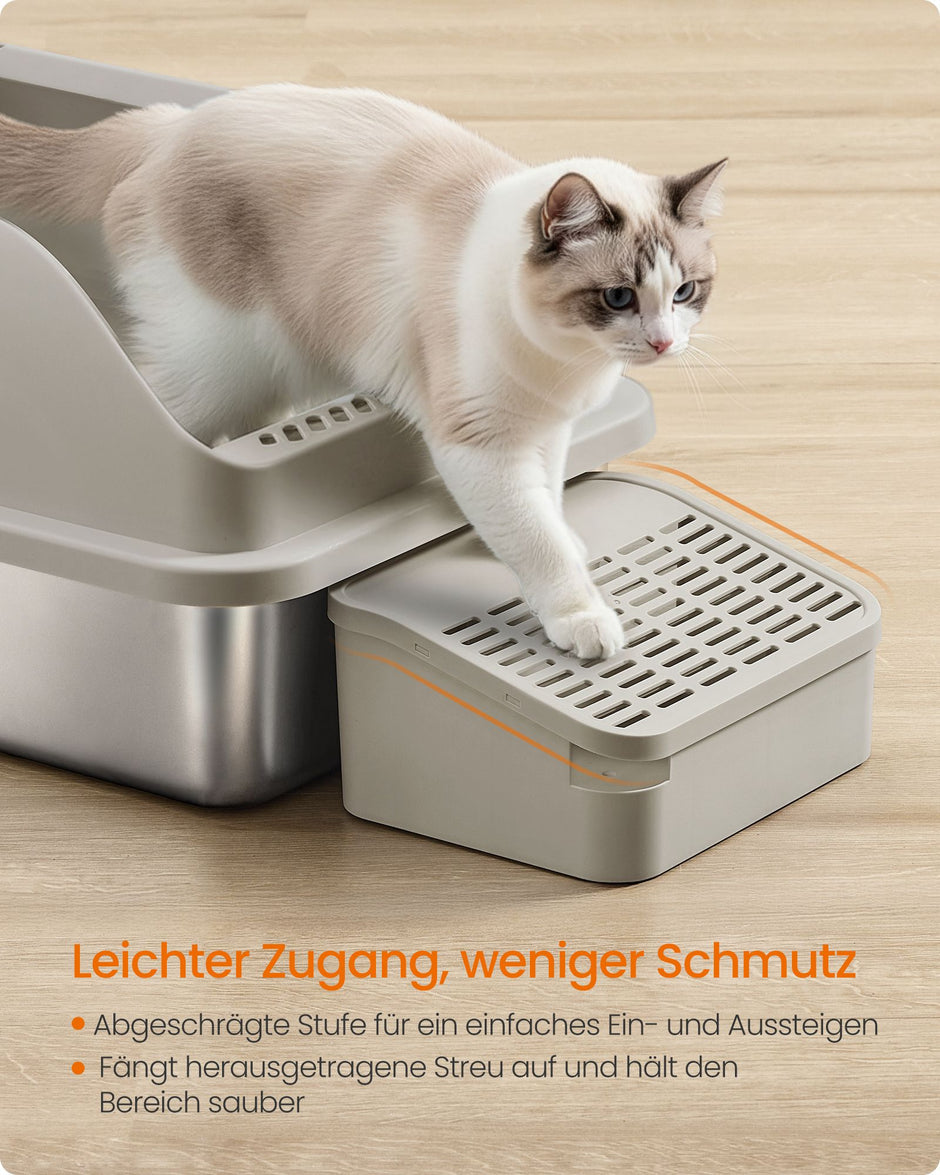 Kattenbak - Van Roestvrij Staal - Met Hoge Rand en Schep - Koffiebruin - 61 x 41 x 30,2 cm