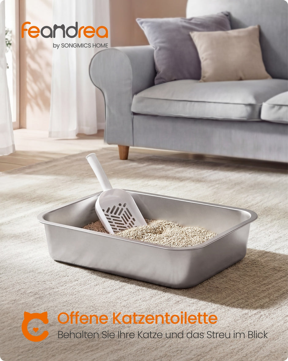 Kattenbak - 40 x 30 x 10 cm - Roestvrij staal - Zilver - Geschikt voor kittens en kleine katten