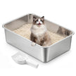 Kattenbak - 50 x 35 x 15 cm - roestvrij staal - zilver - voor middelgrote en grote katten