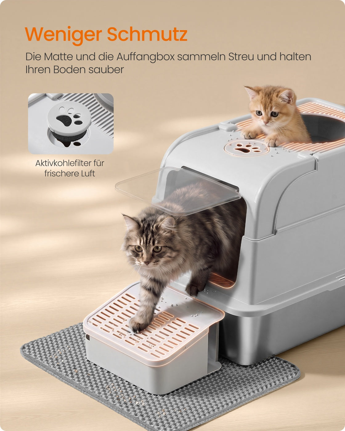 Gesloten Kattenbak - Roestvrij Staal - 2 Ingangen - Met Schepje - Zilvergrijs