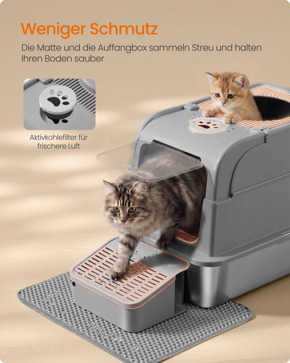 Gesloten Kattenbak - Roestvrij Staal - 2 Ingangen - Met Schepje - Duifgrijs