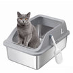 Kattenbak – Open – XXL – RVS – 26 L – Hoge Rand – Met Schepje – Duifgrijs