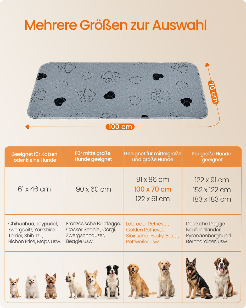 Puppy-onderlegger - Wasbaar en Lekvrij - 2-Delige Set - Grijs - 100 x 70 cm