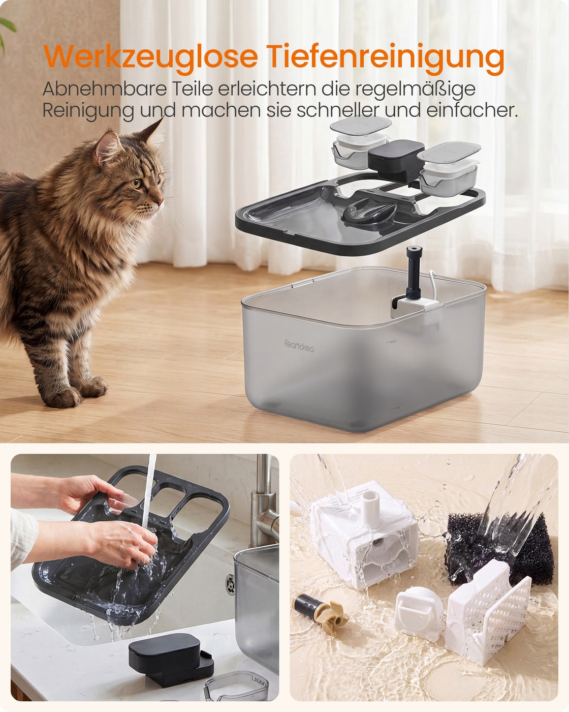 Kattenfontein - 4,5 Liter - Fluisterstil - 3 Filters - Zwart
