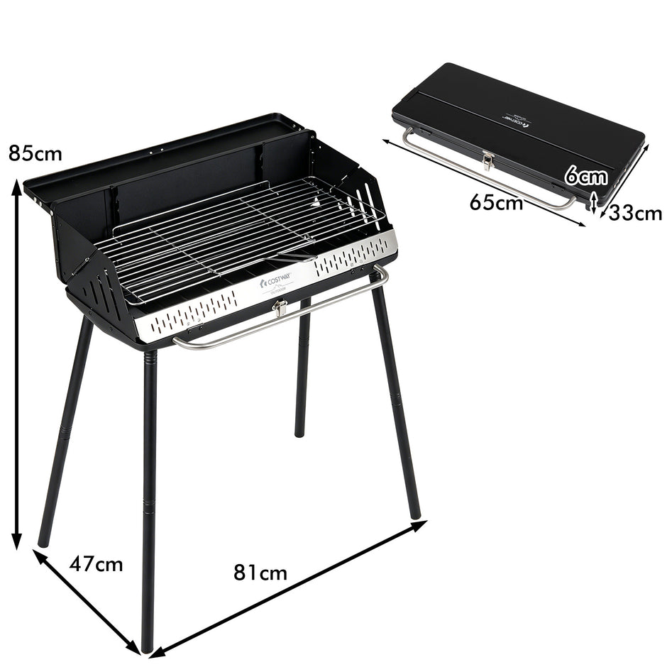 Portabel – kolgrill med tre höjdinställningar, campinggrill tvågrads galler och metallram