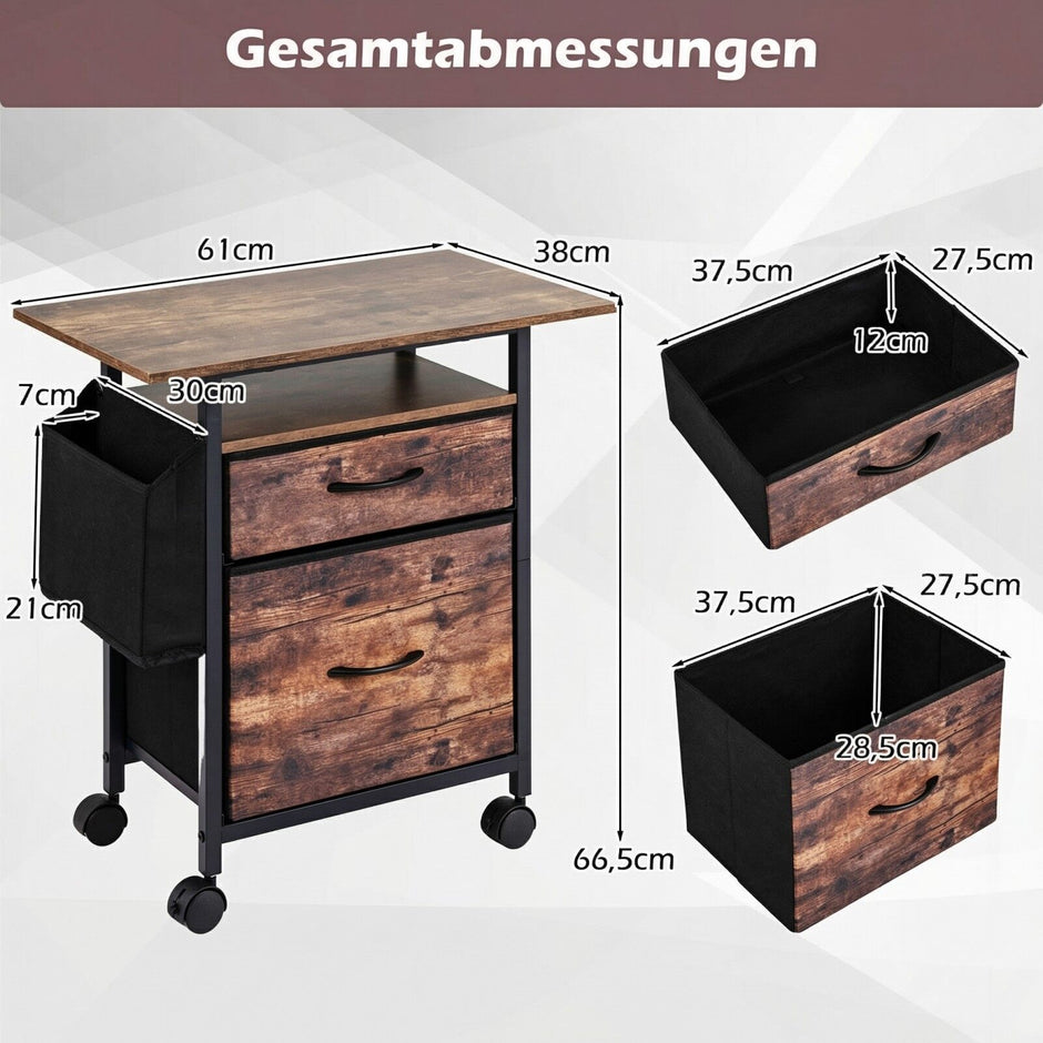 Rörlig – lådskåp, arkivskåp, smal nattduksbord på hjul – 61 x 38 x 66,5 cm