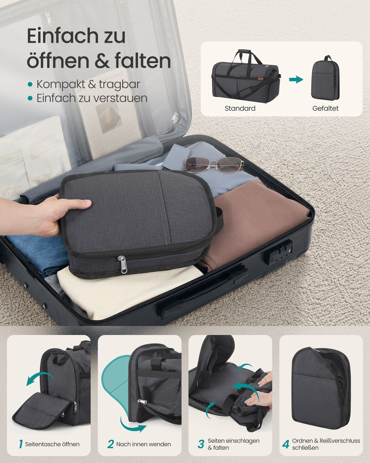 Opvouwbare Sporttas 80 L – Met Schoenenvak en Natvak – Weekendtas – Grijs