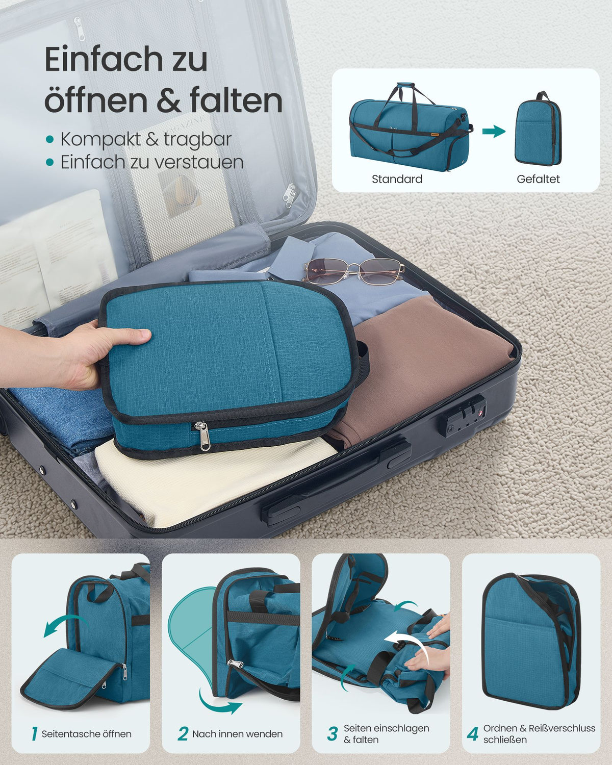 Opvouwbare Sporttas 120 L – Met Schoenenvak en Natvak – Weekendtas – Blauw
