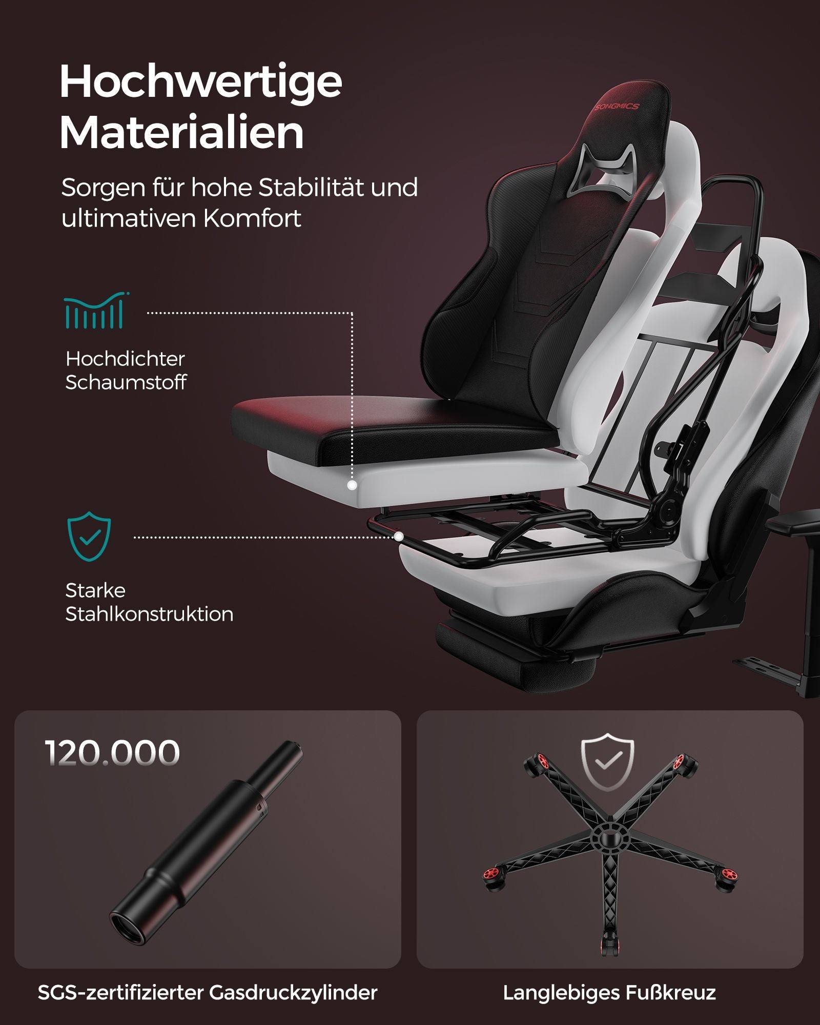 Office Stuhl-Geronomic-mit Armlehnen und Küssen-Schwarz-Rood