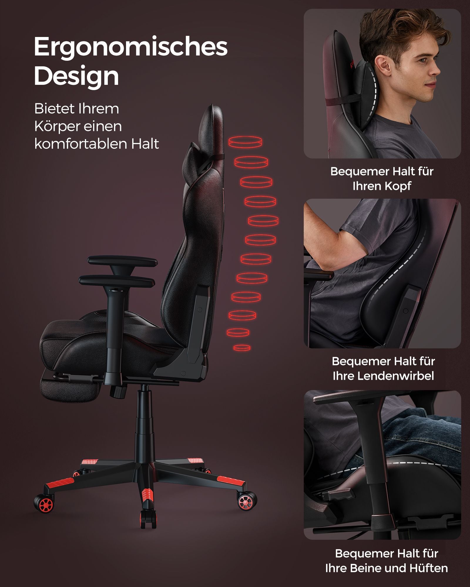 Office Stuhl-Geronomic-mit Armlehnen und Küssen-Schwarz-Rood