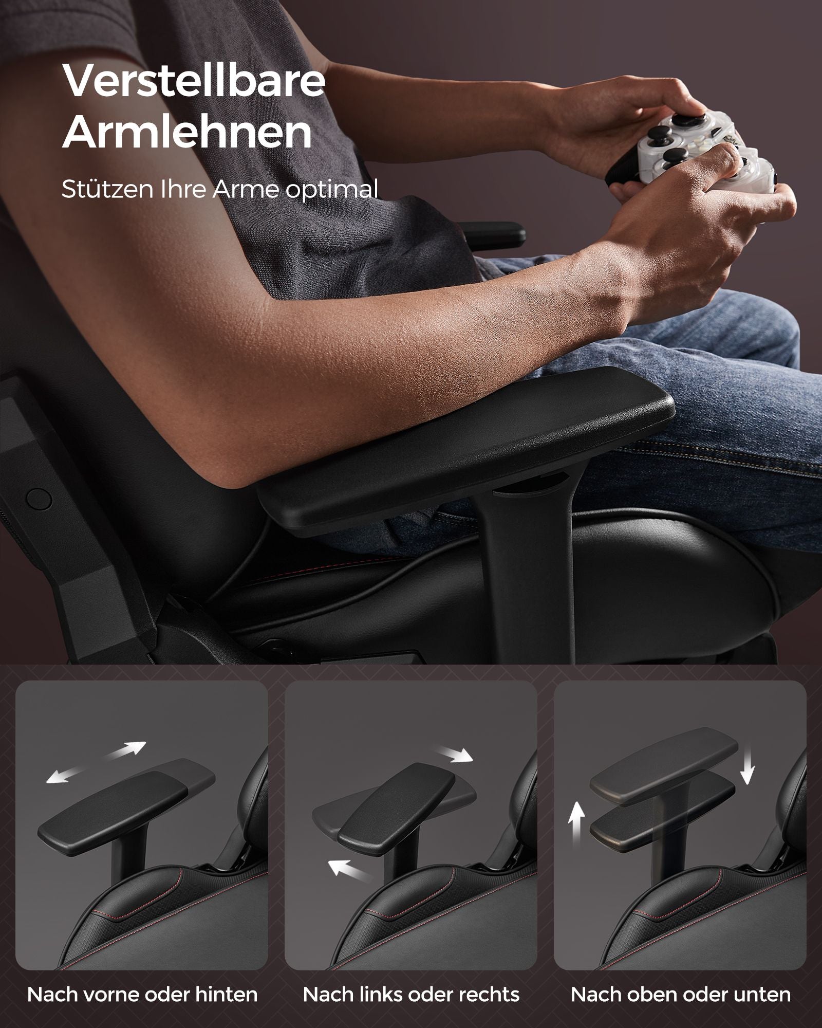 Office Stuhl-Geronomic-mit Armlehnen und Küssen-Schwarz-Rood