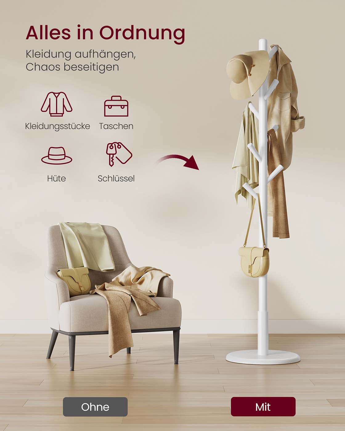 Garderobekast met haken – Wolkenwit – 40 kg draagvermogen – 3 planken