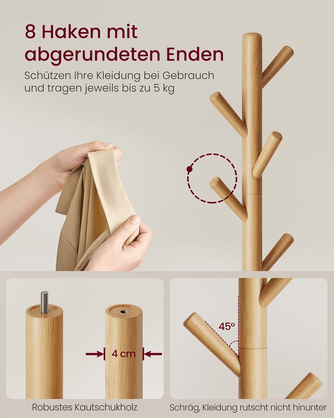 Kapstok – Boomvormig – 8 Haken van Massief Hout – Hal of Entree