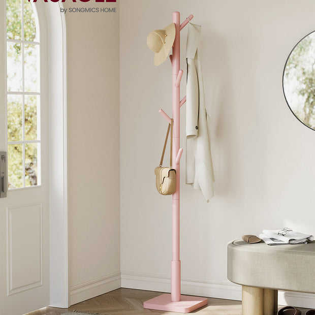 Schichtregal aus massivem Holz mit 8 Haken, Pastellrosa