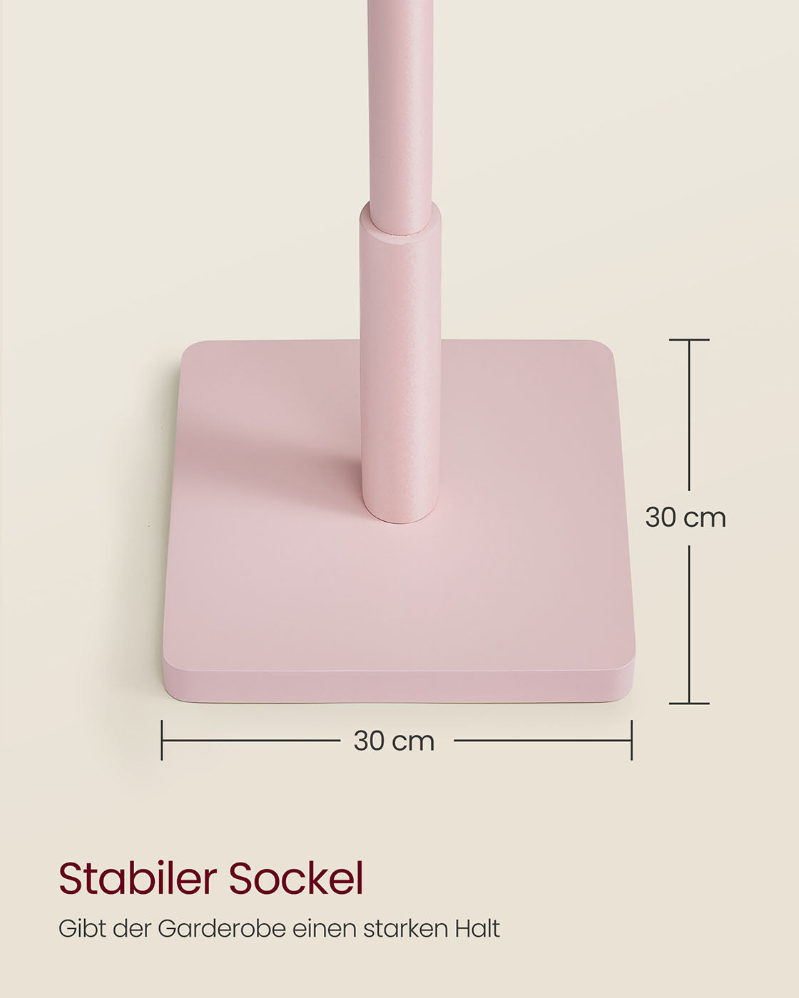 Schichtregal aus massivem Holz mit 8 Haken, Pastellrosa