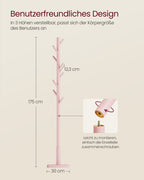 Schichtregal aus massivem Holz mit 8 Haken, Pastellrosa