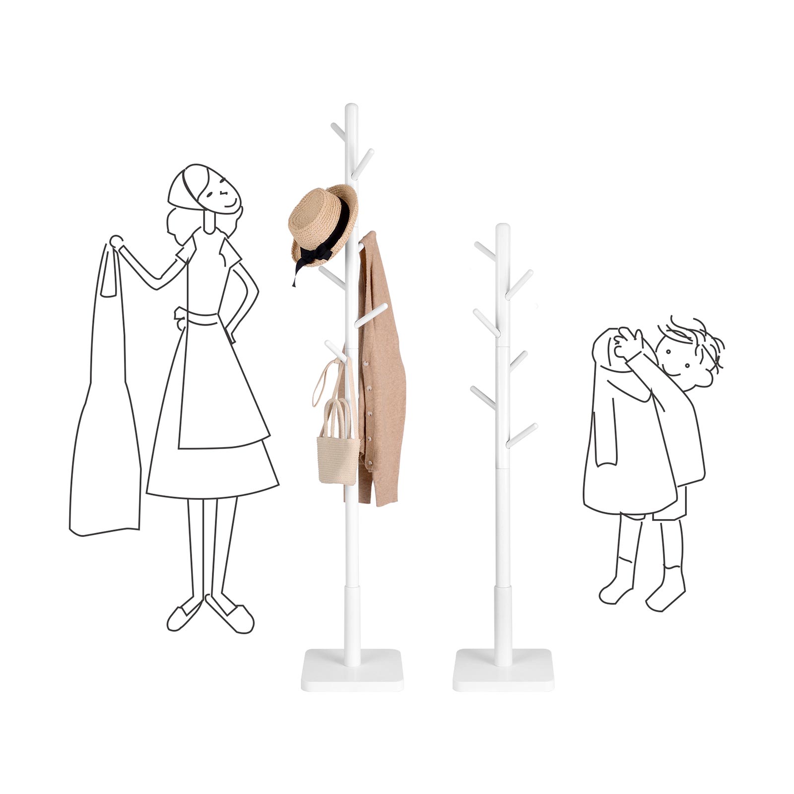 Kleiderregal - Wandbedeckungsregal mit 7 Haken - Weiß