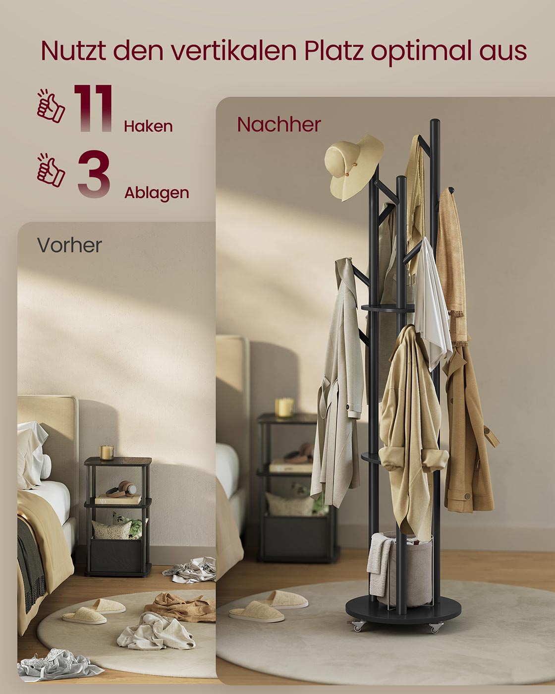 Kleiderregal - Massivholz - Haken - Bretter
