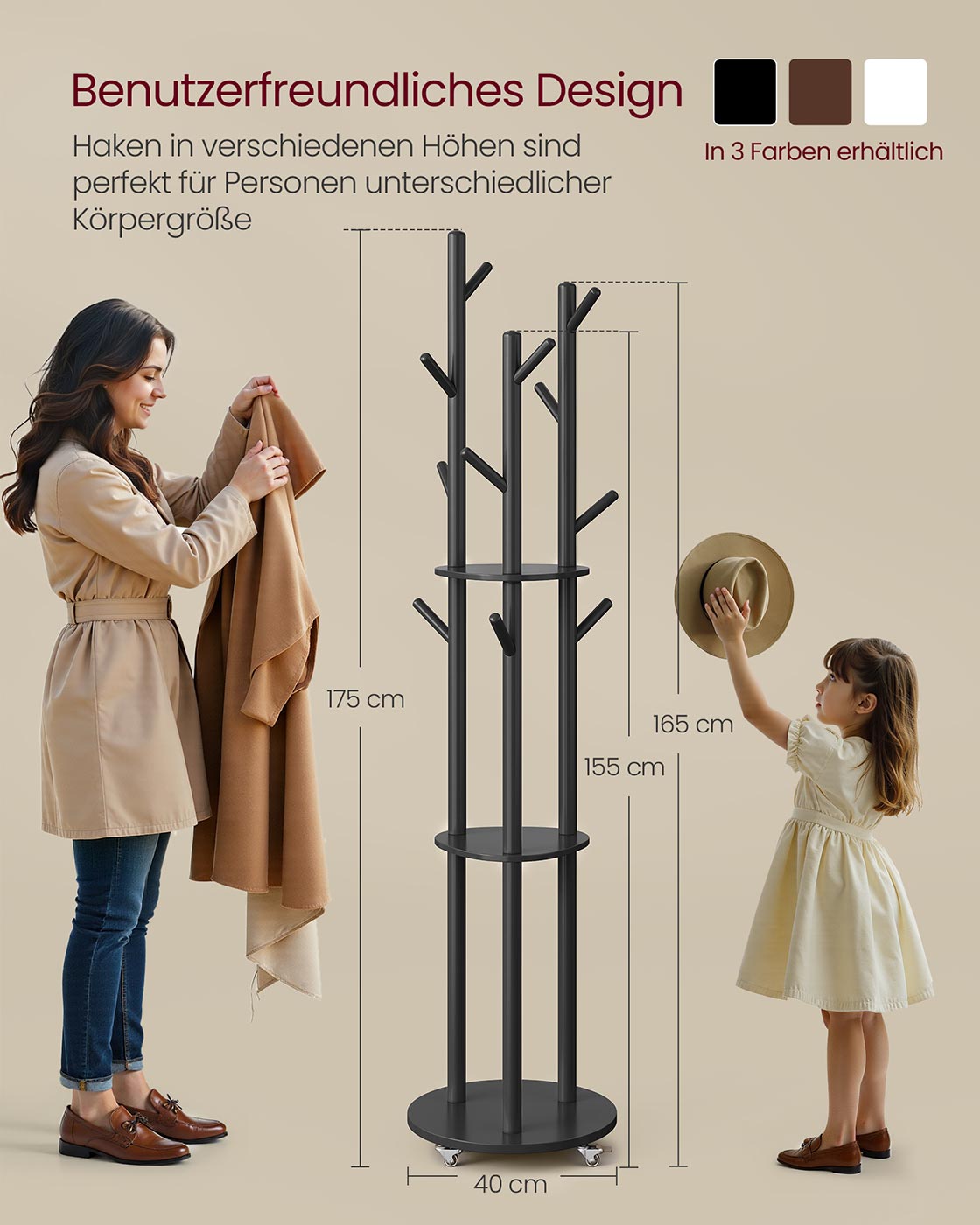 Kleiderregal - Massivholz - Haken - Bretter