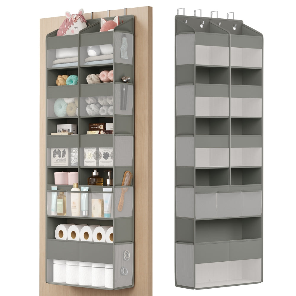 Deurorganizer - 17 x 50 x 150 cm - 9 vakken, 10 zijvakken - opvouwbaar - transparant - duifgrijs - maximaal 20 kg