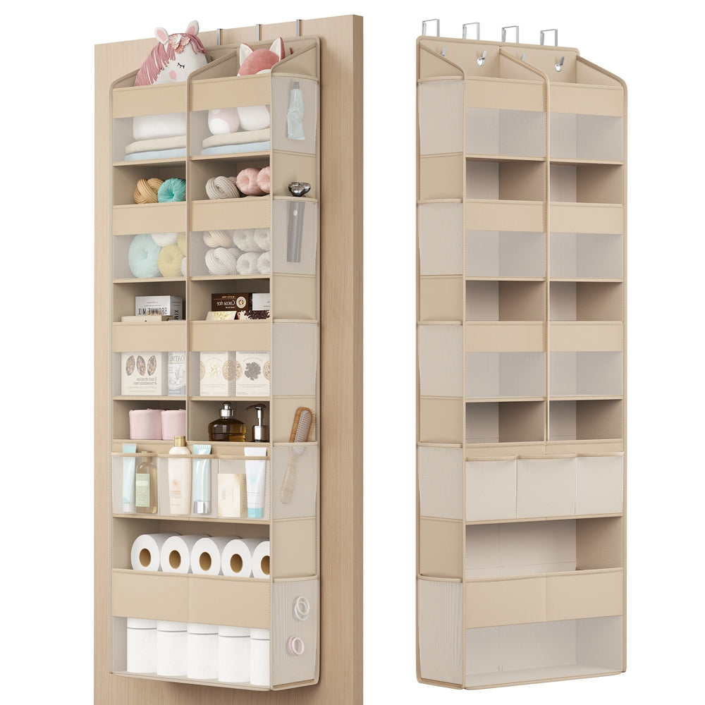 Deurorganizer - 17 x 50 x 150 cm - 9 vakken, 10 zijvakken, opvouwbaar - kleur: zandbeige - maximale belasting 20 kg