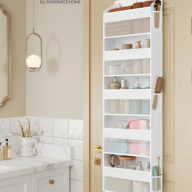 Deurorganizer - 15 x 40 x 140 cm - 5 vakken - opvouwbaar - transparant - wolkenwit - maximaal 15 kg