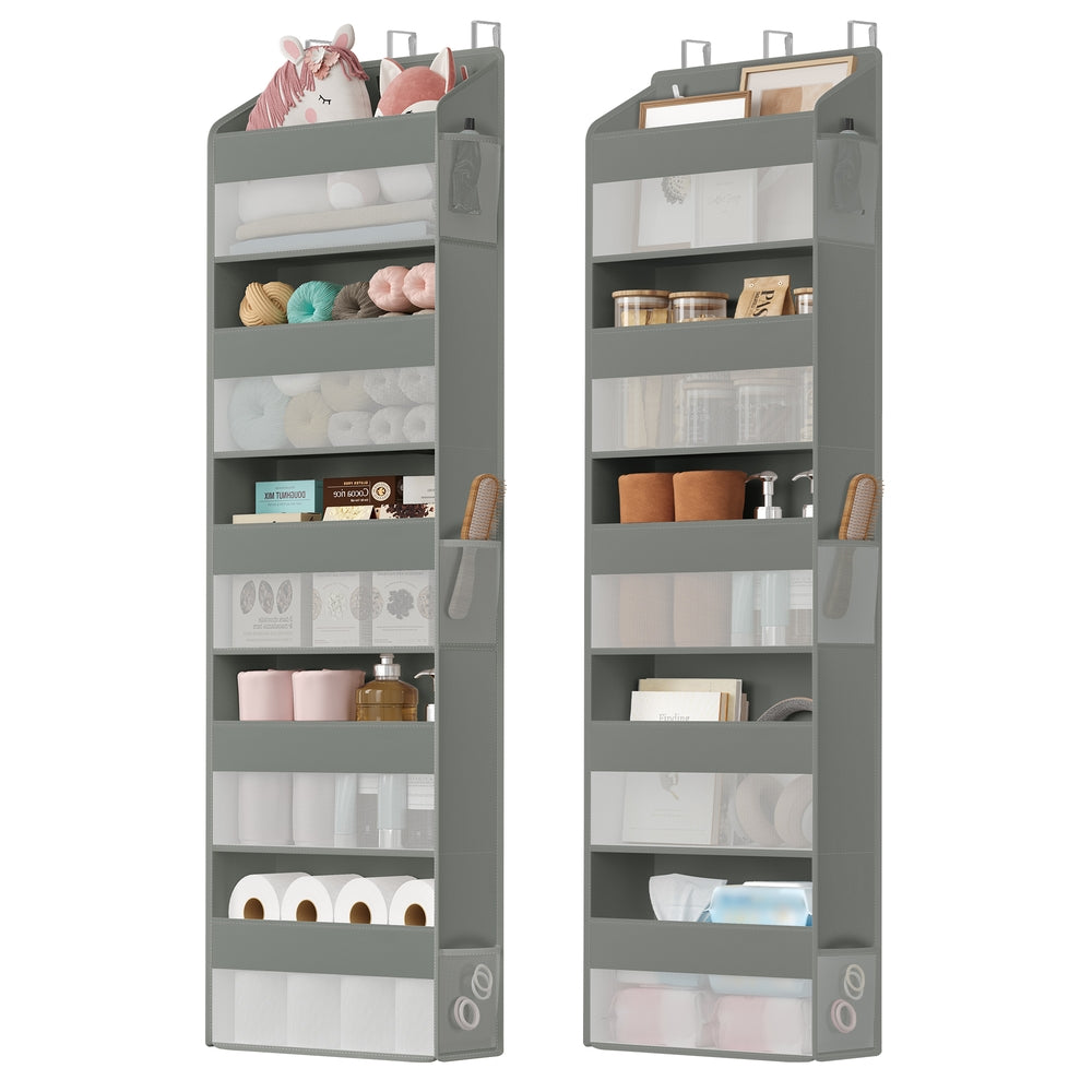 Deurorganizer - 15 x 40 x 140 cm - 5 vakken - opvouwbaar - transparant - duifgrijs - maximale belasting per plank 3 kg - totale belasting 15 kg