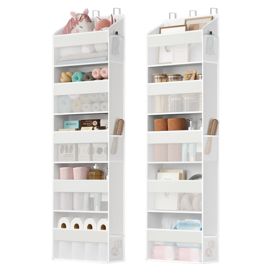 Deurorganizer - 15 x 40 x 140 cm - opvouwbaar - 5 vakken - transparant - wolkenwit - maximum belasting 15 kg - set van 2