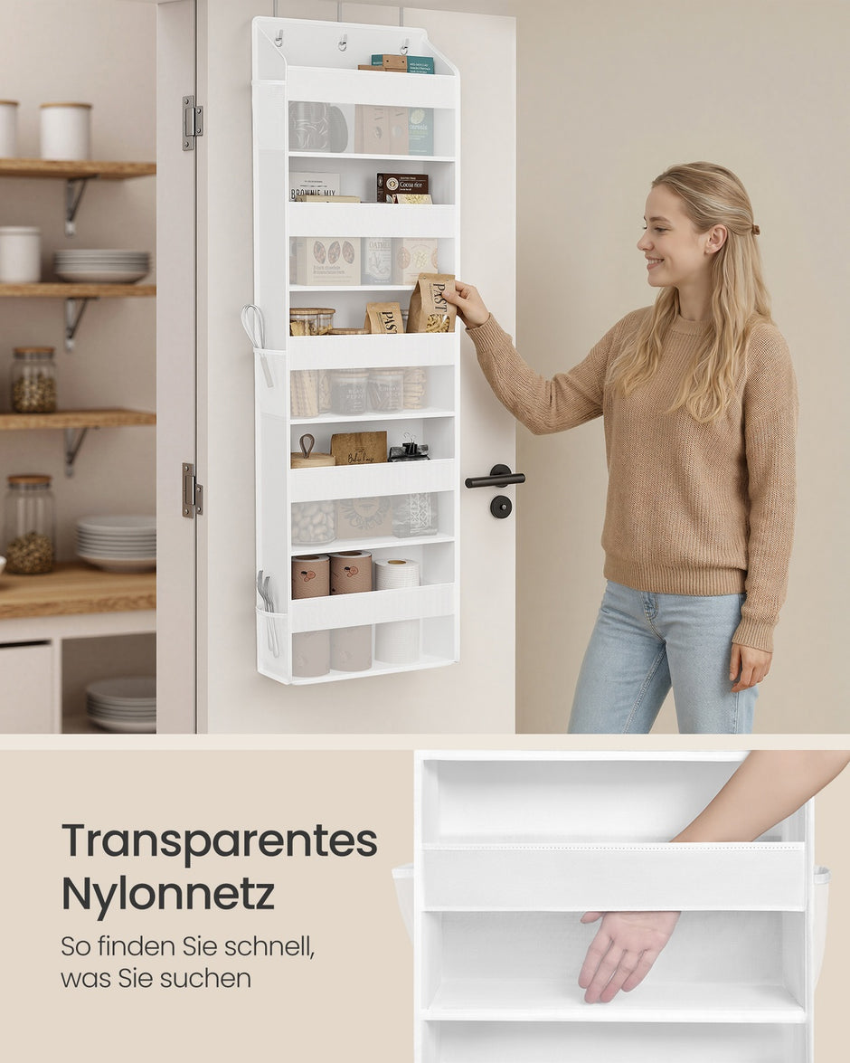 Deurorganizer - 15 x 40 x 140 cm - opvouwbaar - 5 vakken - transparant - wolkenwit - maximum belasting 15 kg - set van 2
