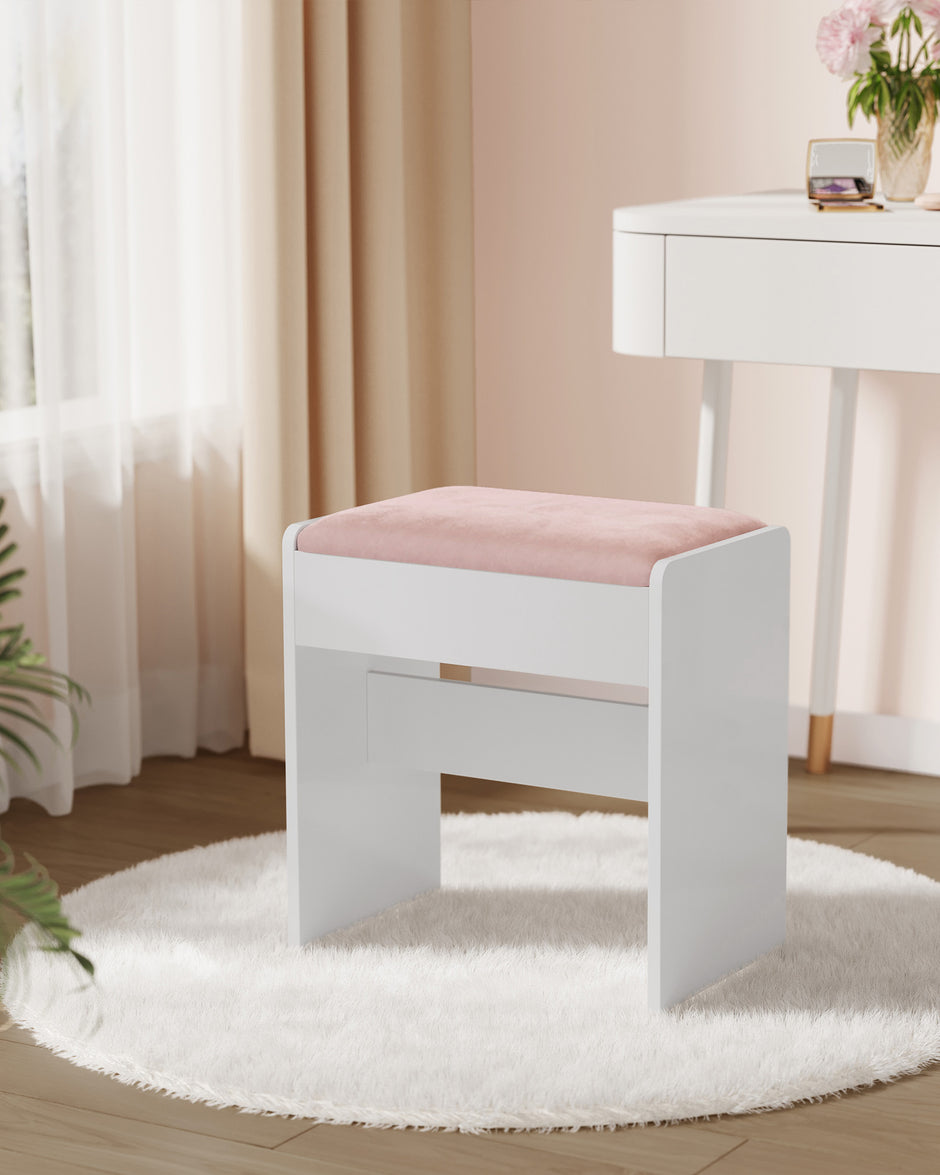Stuhlverkederstisch aus Matt White-Pastel Pink Samt