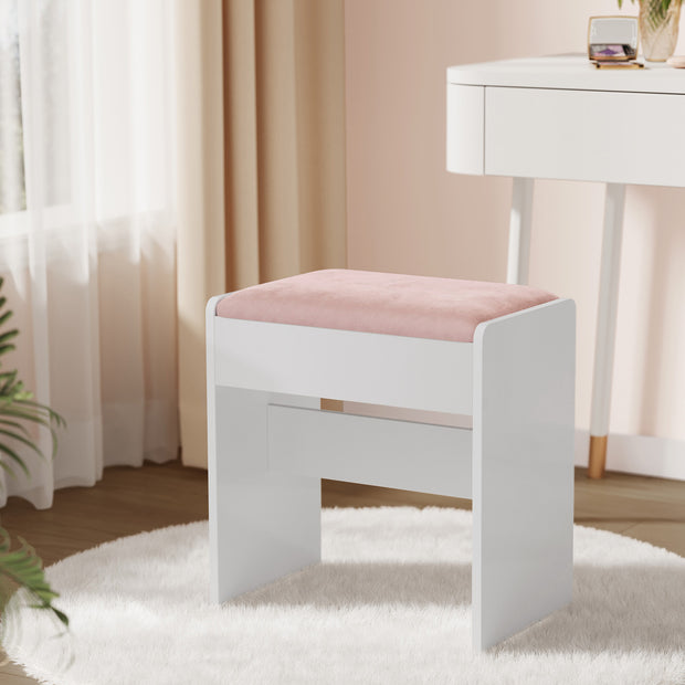 Stuhlverkederstisch aus Matt White-Pastel Pink Samt