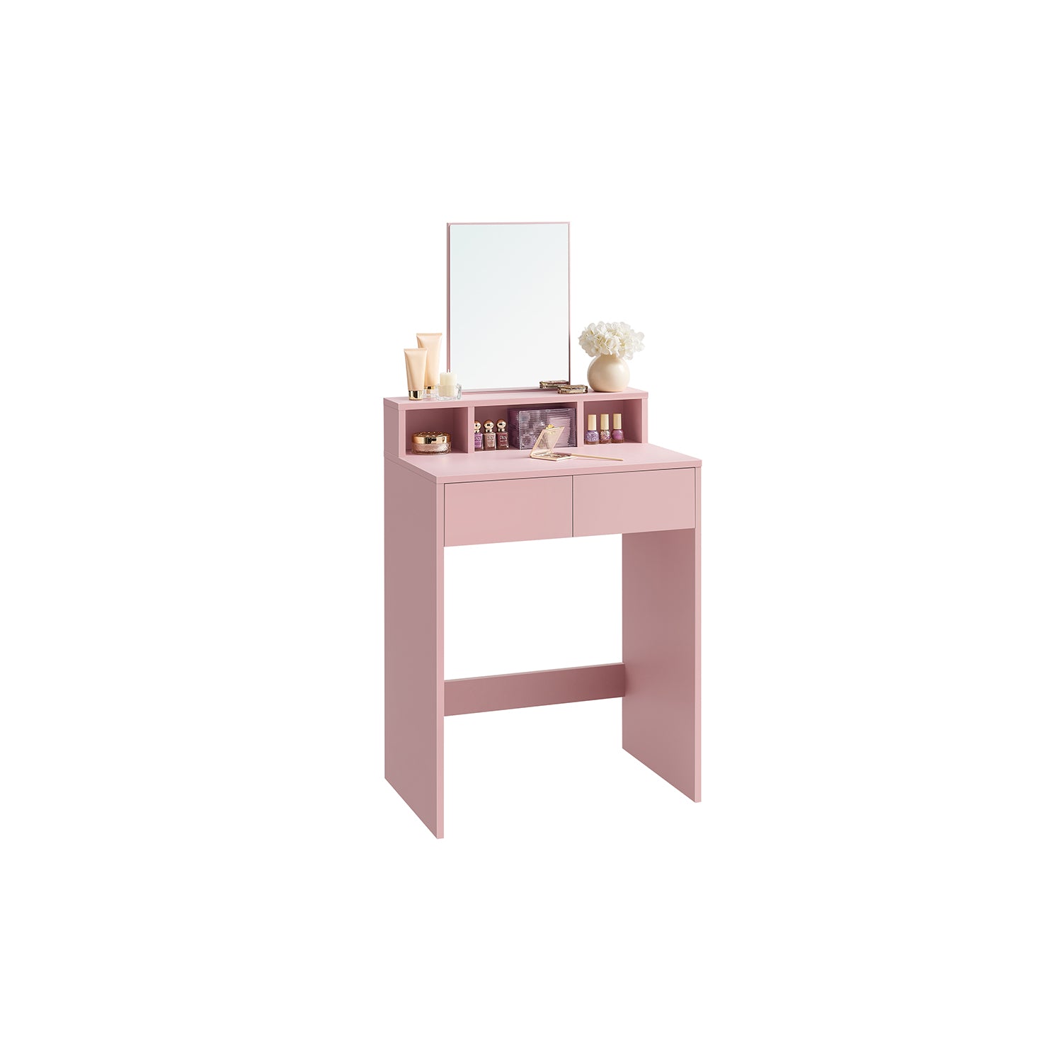 Schminktisch mit Spiegel und 2 Schubladen Pastellrosa