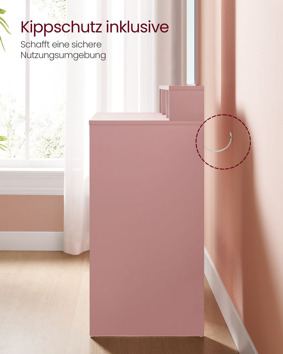 Schminktisch mit Spiegel und 2 Schubladen Pastellrosa